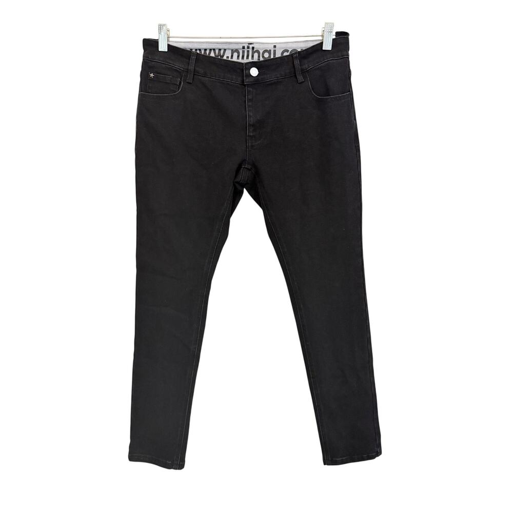 NIIHAI Union Jack Pocket Jeans Medium Black Skinny Y2K Punk Streetwear Aesthetic
